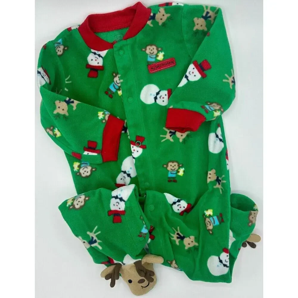 Carter's Holiday Button-Up Size 9 Months Christmas Reindeer Red Green (902)